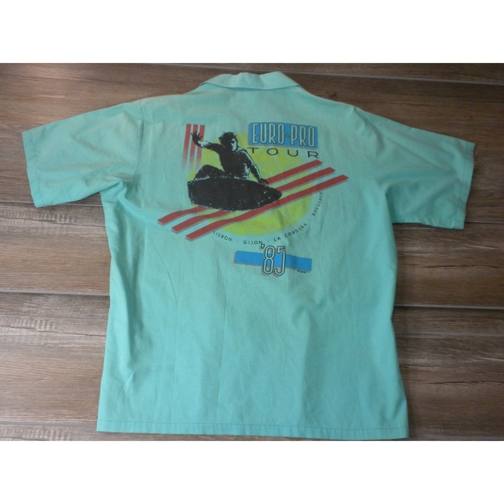 OP Ocean Pacific Shirt L Green VTG 80's Euro-Pro Tour Surfing USA 1985 Surfer